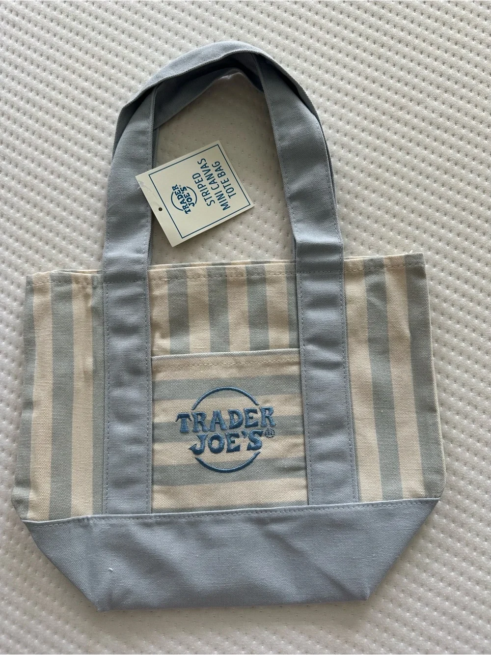 Trader Joe's Blue & Cream Striped Canvas Tote Bag